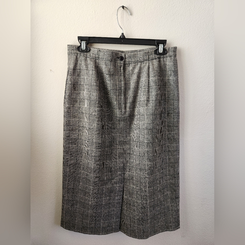 Vintage E.H. Woods Straight Pencil Skirt Women's Plaid Wool Blend Black White 12 - Picture 6 of 8